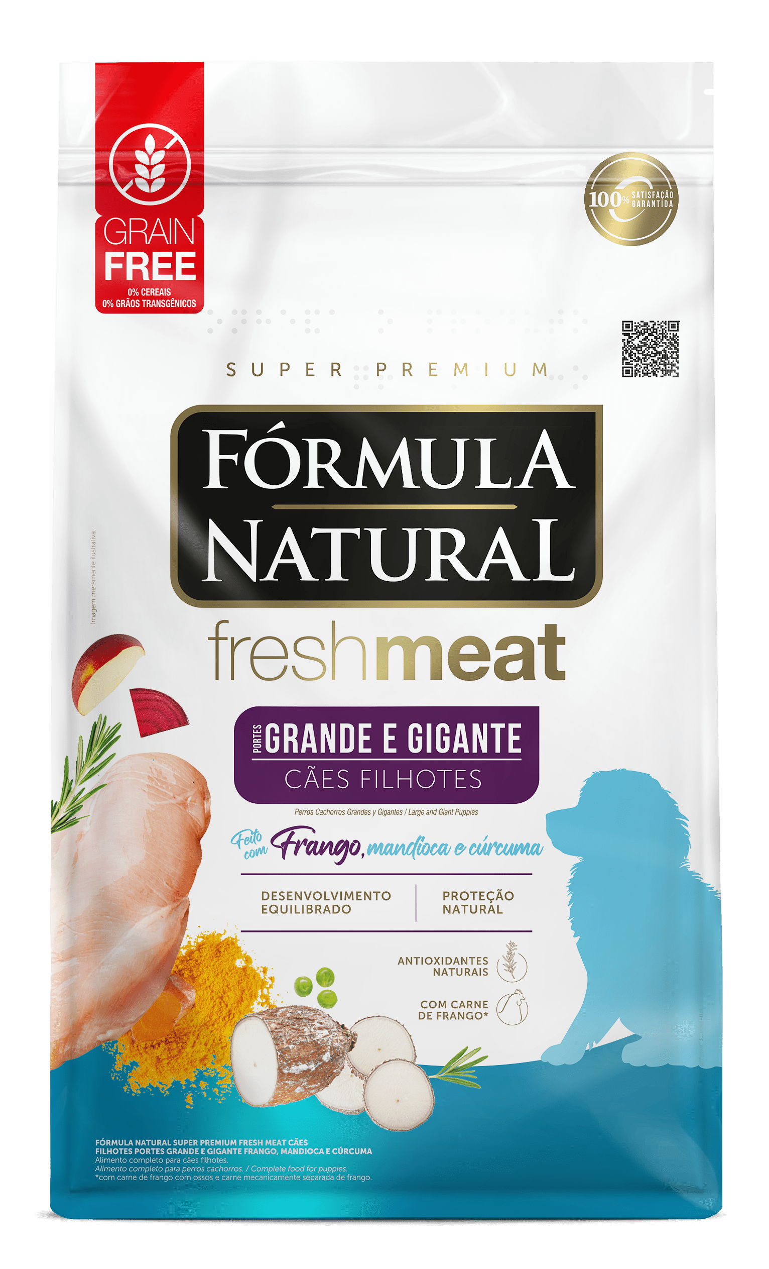 Fórmula Natural Fresh Meat para Cães Filhotes Portes Grande e Gigante Sabor Frango, Mandioca e Cúrcuma 12kg