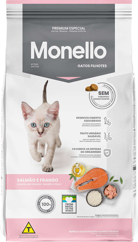Ração Seca Monello Salmão e Frango para Gatos Filhotes