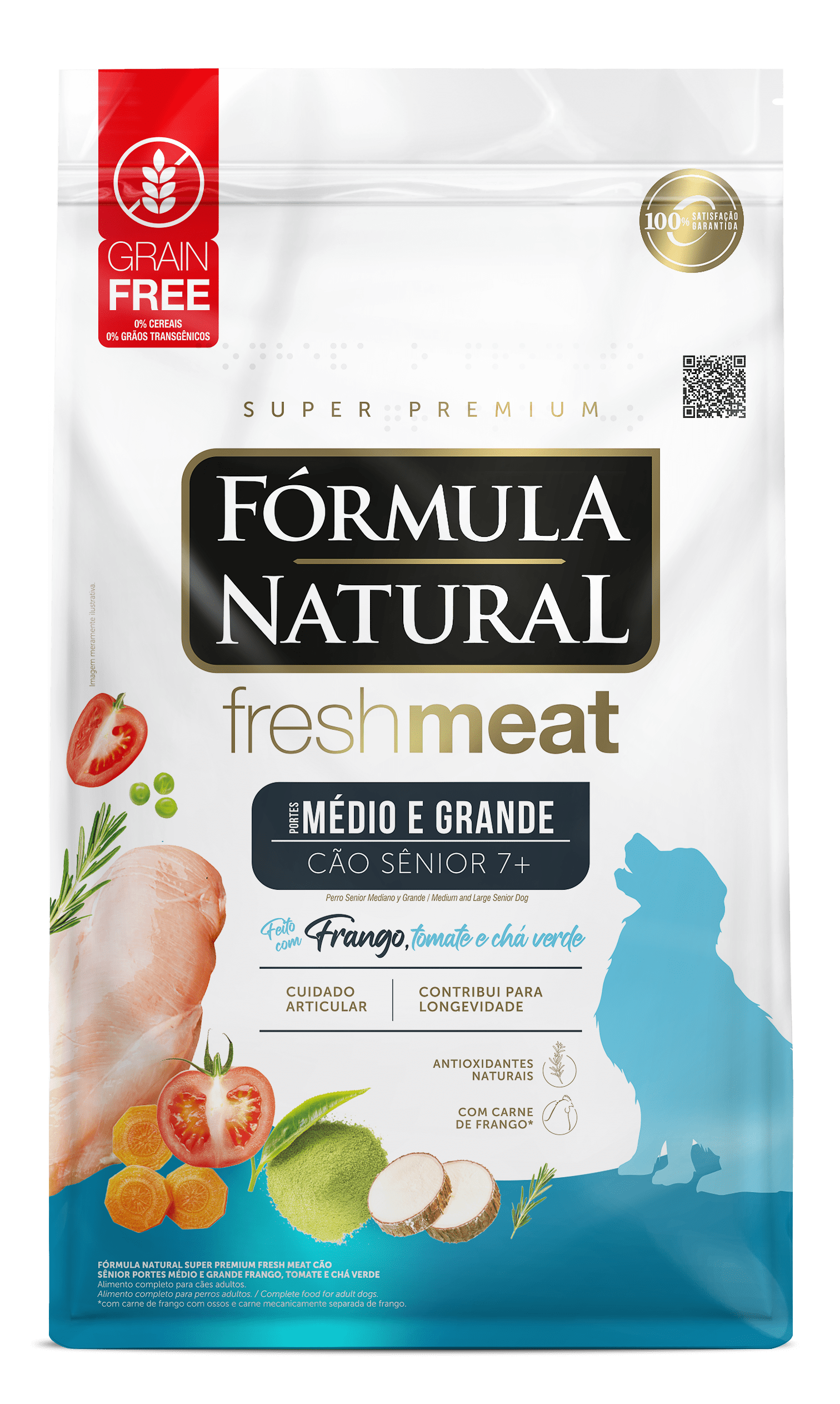 Fórmula Natural Fresh Meat para Cão Sênior Portes Médio e Grande Sabor Frango, Tomate e Chá Verde 2,5kg