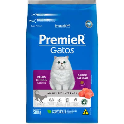 PremieR Ambientes Internos para Gatos Pelos Longos Adultos Sabor Salmão 500g