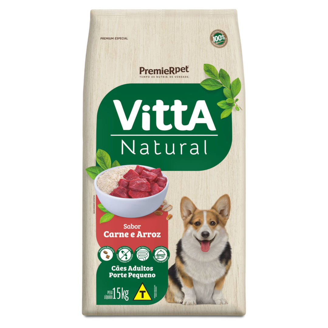 VittA Natural para Cães Adultos Porte Pequeno Sabor Carne e Arroz 15kg