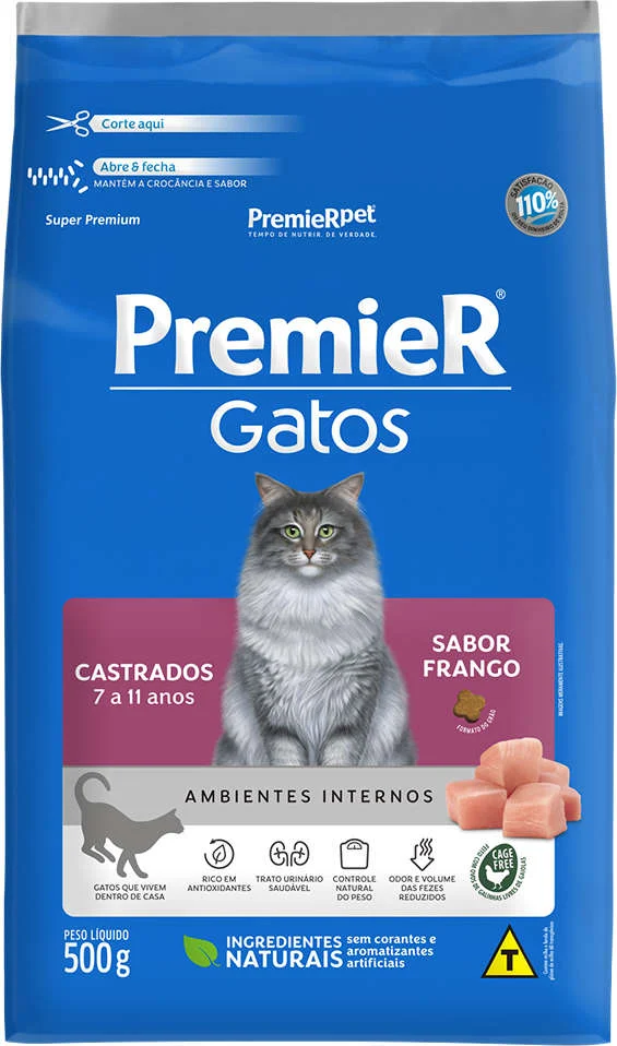 PremieR Ambientes Internos para Gatos Castrados 7 a 11 anos Frango 7,5kg