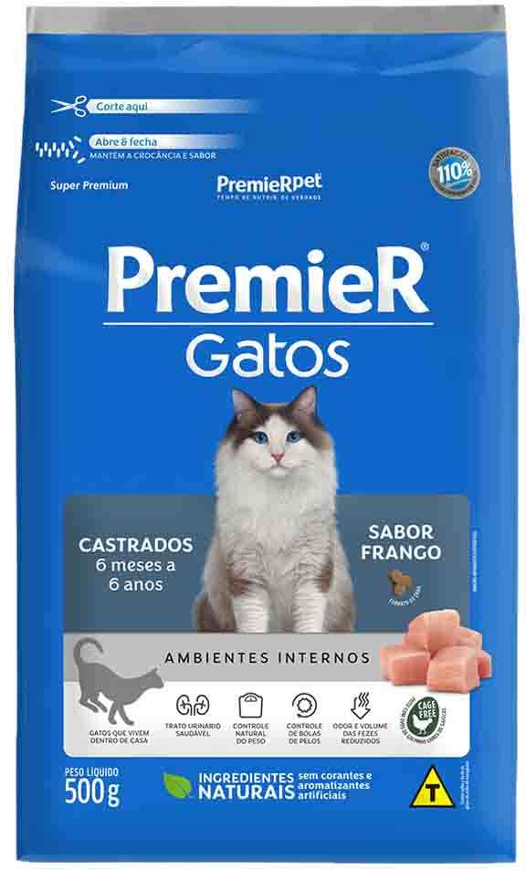 PremieR Ambientes Internos para Gatos Castrados Sabor Frango 500g