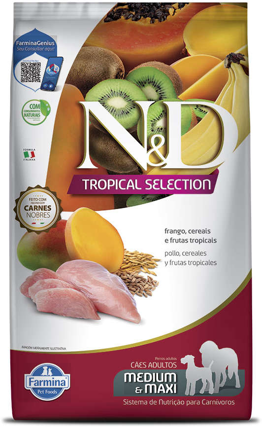 N&D Tropical Selection para Cães Adultos Porte Médio e Grande Sabor Frango Adult Medium & Maxi 10kg + 2kg