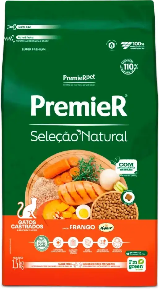 PremieR Seleção Natural para Gatos Castrados Sabor Frango Korin 1,5kg