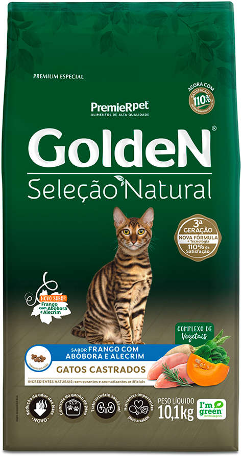 GoldeN Seleção Natural para Gatos Castrados Sabor Frango com Abóbora e Alecrim 10,1kg