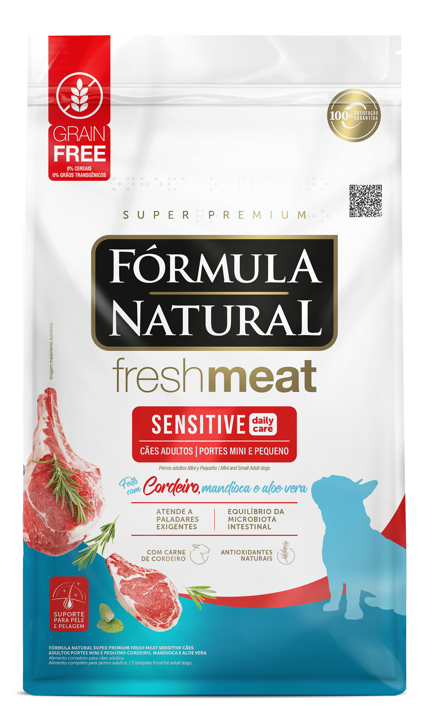 Fórmula Natural Fresh Meat Sensitive para Cães Adultos Portes Mini e Pequeno Sabor Cordeiro, Mandioca e Aloe Vera 2,5kg