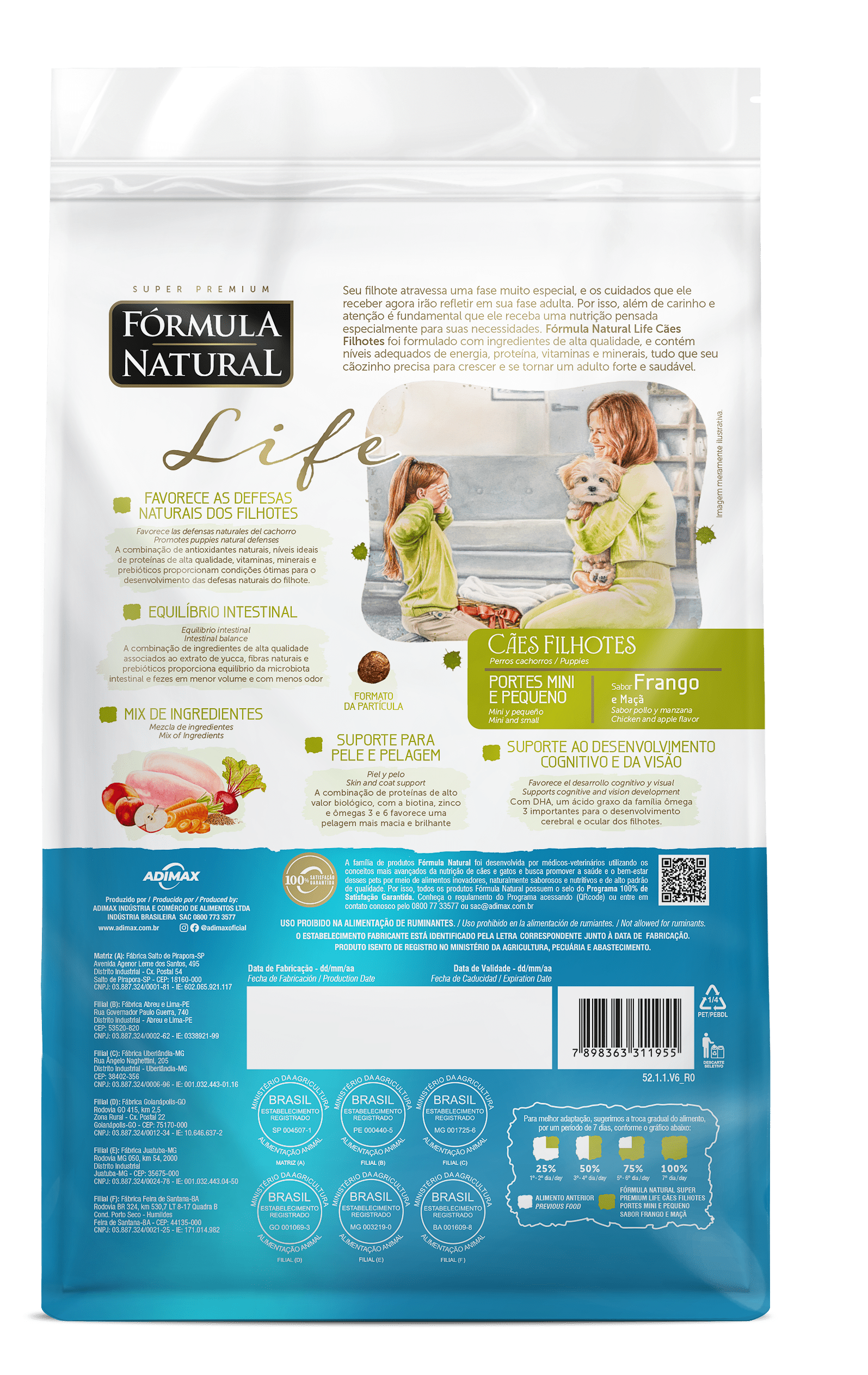 Fórmula Natural Life para Cães Filhotes Portes Mini e Pequeno Sabor Frango e Maçã 1kg