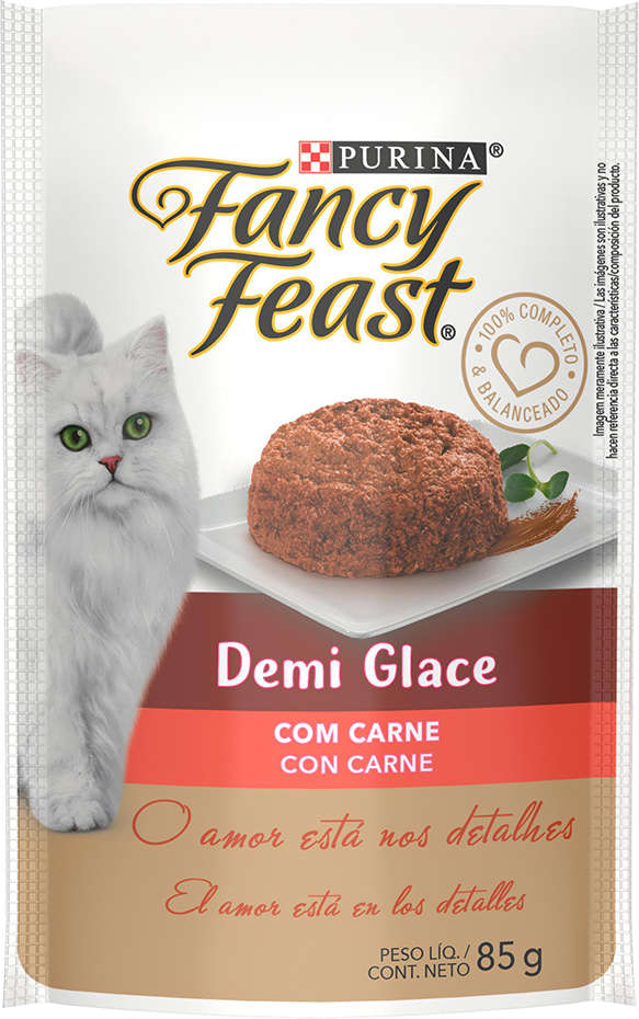 Racão Úmida Nestlé Purina Fancy Feast Sachê Demi Glace com Carne para Gatos Adultos