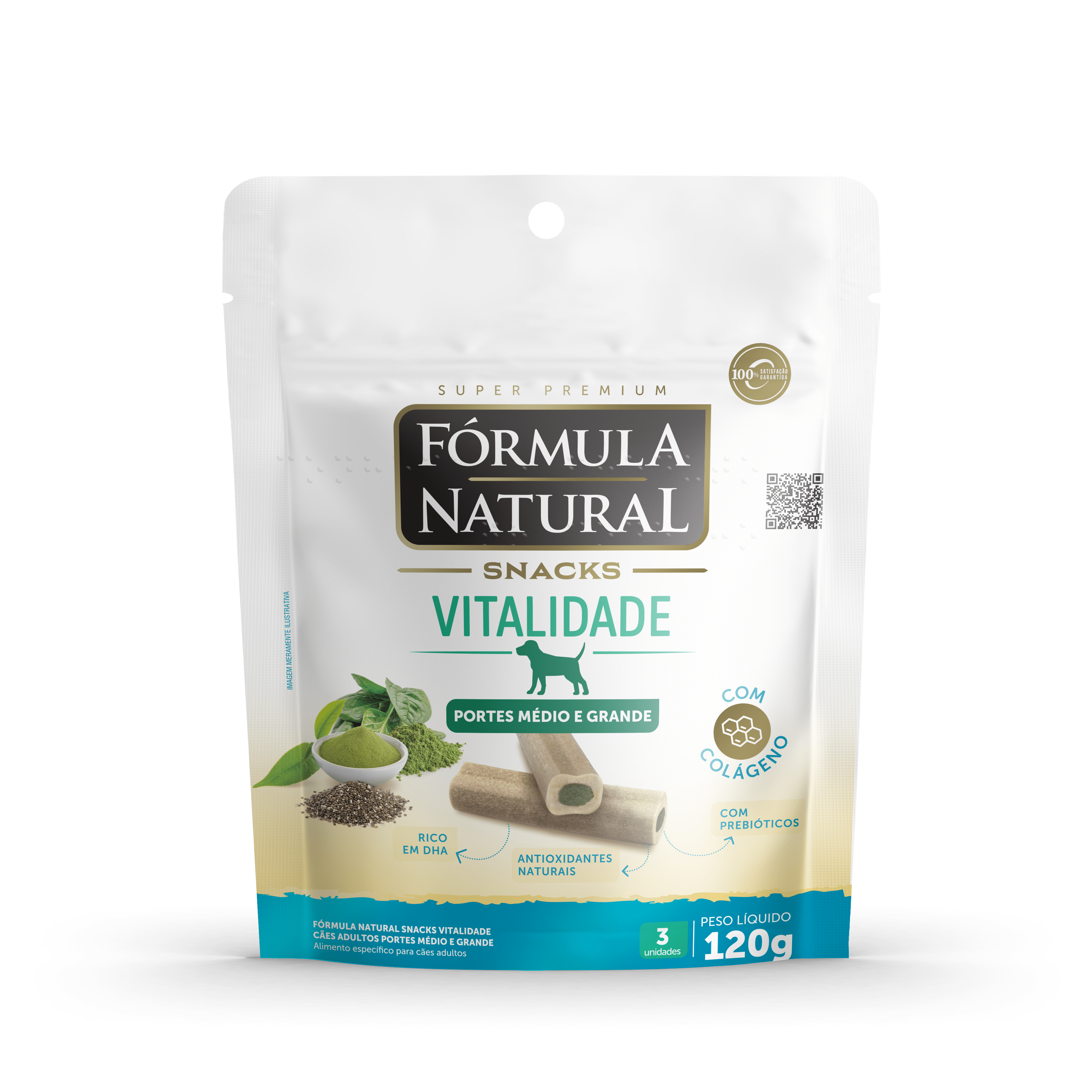 Fórmula Natural Snacks Vitalidade para Cães Adultos Portes Médio e Grande 120g