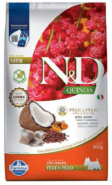 N&D Quinoa Skin and Coat para Cães Adultos Porte Pequeno Pele e Pelo Sabor Peixe 800g
