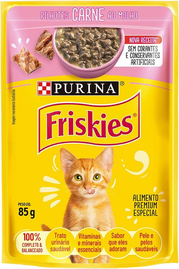 Ração Úmida Nestlé Purina Friskies Sachê Carne ao Molho para Gatos Filhotes