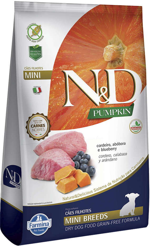 N&D Pumpkin para Cães Filhotes Porte Pequeno Sabor Cordeiro, abóbora e blueberry Puppy Mini 10,1kg