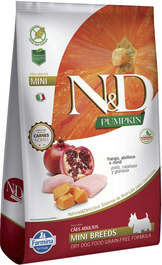 N&D Pumpkin para Cães Adultos Porte Pequeno Sabor Frango, abóbora e romã Adult Mini 2,5kg