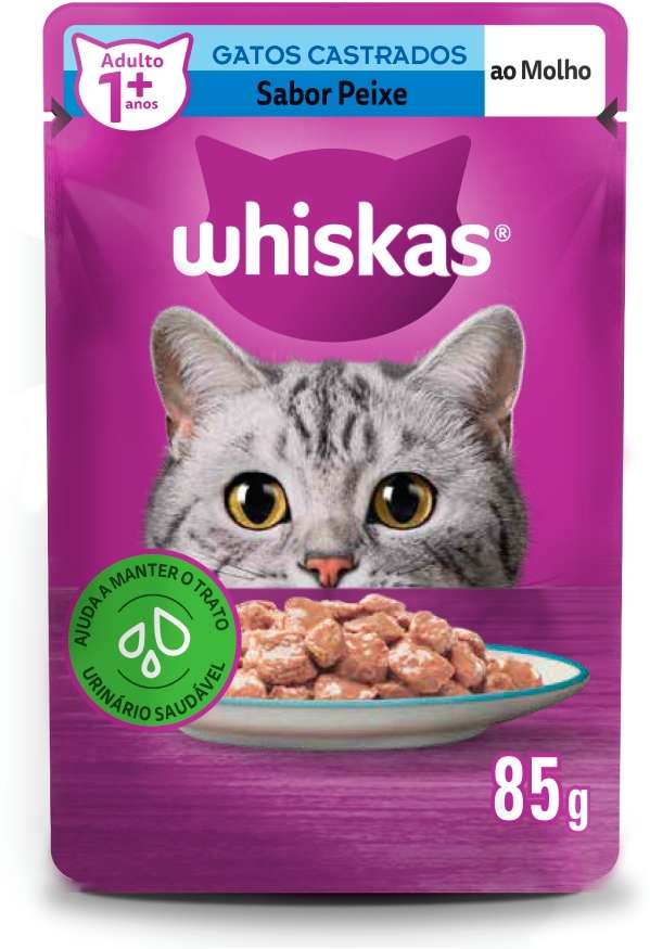 Ração Úmida Whiskas Sachê Peixe ao Molho para Gatos Adultos Castrados