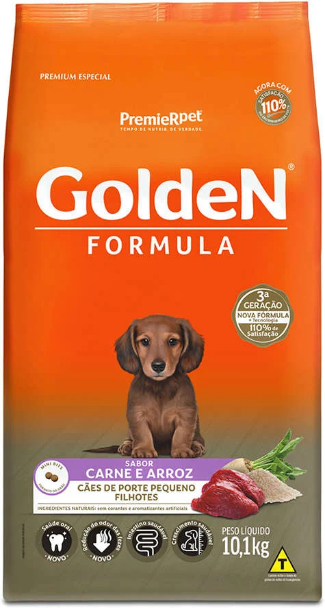 GoldeN Formula para Cães Filhotes Porte Pequeno Sabor Carne e Arroz 10,1kg