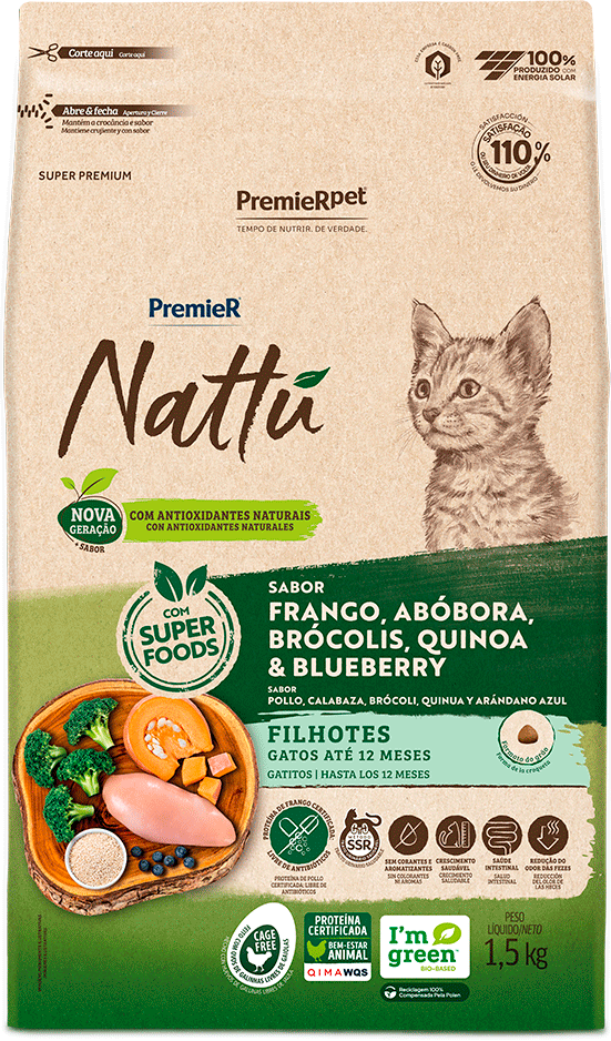 PremieR Nattu para Gatos Filhotes Sabor Frango, Abóbora, Brócolis, Quinoa e Blueberry 1,5kg