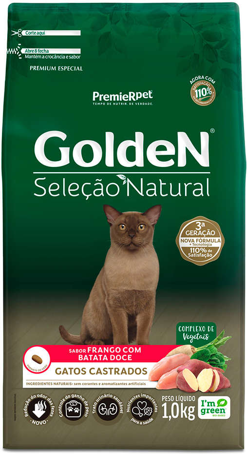 GoldeN Seleção Natural para Gatos Castrados Sabor Frango com Batata Doce 1kg