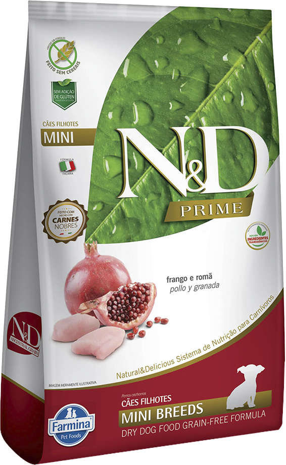 N&D Prime para Cães Filhotes Porte Pequeno Sabor Frango e Romã Puppy Mini 10,1kg
