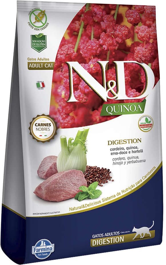 N&D Quinoa Digestion para Gatos Adultos Sabor Cordeiro, Quinoa, Erva Doce e Hortelã Cuidado Digestivo 7,5kg