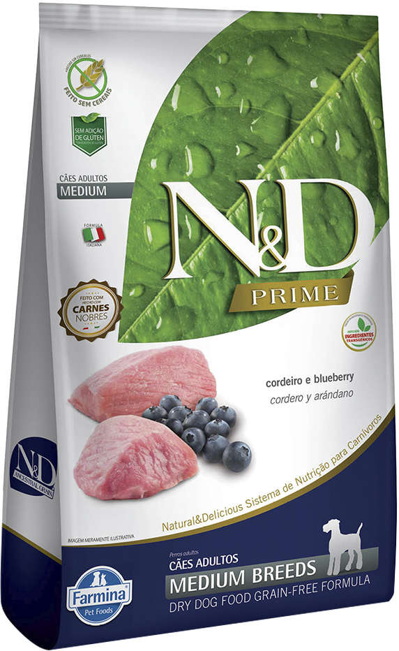 N&D Prime para Cães Adultos Porte Médio Sabor Cordeiro e Blueberry Adult Medium 2,5kg