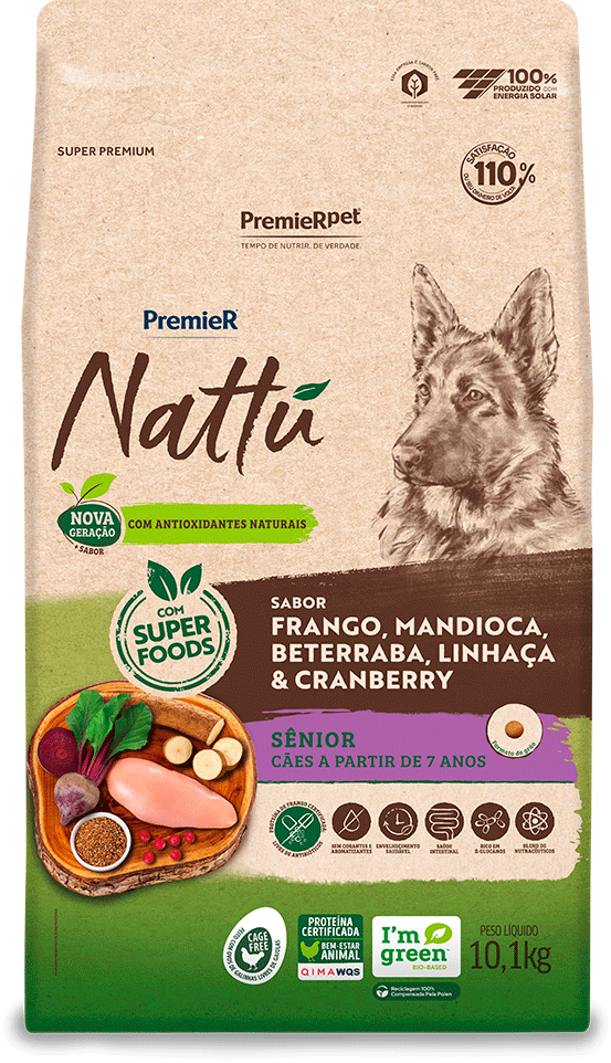 PremieR Nattu para Cães Sênior Sabor Frango, Mandioca, Beterraba, Linhaça e Cranberry 10,1kg
