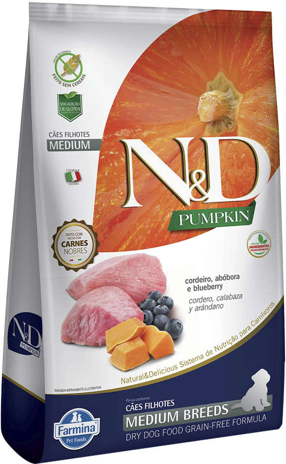 N&D Pumpkin para Cães Filhotes Porte Medio Sabor Cordeiro, abóbora e blueberry Puppy Medium 10,1kg
