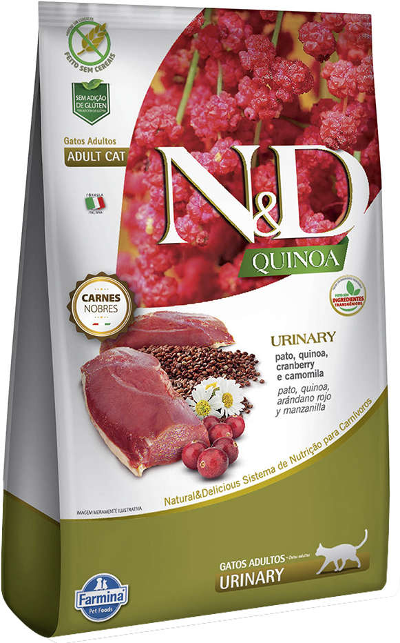 N&D Quinoa Urinary para Gatos Adultos Sabor Pato, Quinoa, Cranberry e Camomila Urinária 400g