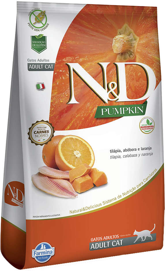 N&D Pumpkin para Gatos Adultos Sabor Tilápia, Abóbora e Laranja Adult Cat 1,5kg