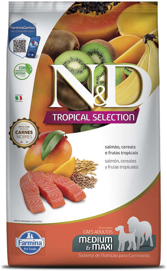 N&D Tropical Selection para Cães Adultos Porte Médio e Grande Sabor Salmão Adult Medium & Maxi 10kg + 2kg