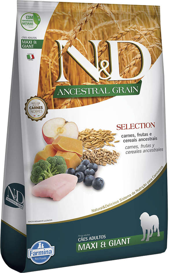 N&D Ancestral Grain Selection para Cães Adultos Sabor Carne e Frutas Adult Maxi e Giant 15kg