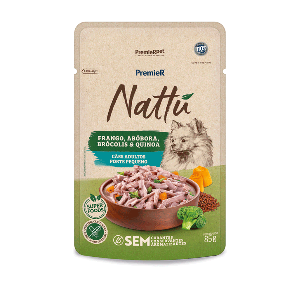 PremieR Nattu Úmidos para Cães Adultos Porte Pequeno Sabor Frango, Abóbora, Brócolis e Quinoa 85g