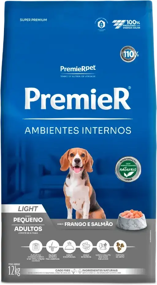 PremieR Ambientes Internos Light para Cães Adultos Porte Pequeno Sabor Frango e Salmão 12kg
