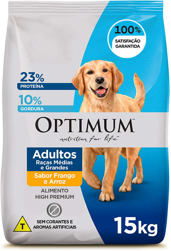 Ração Seca Optimum Frango e Arroz para Cães Adultos Raças Médias e Grande