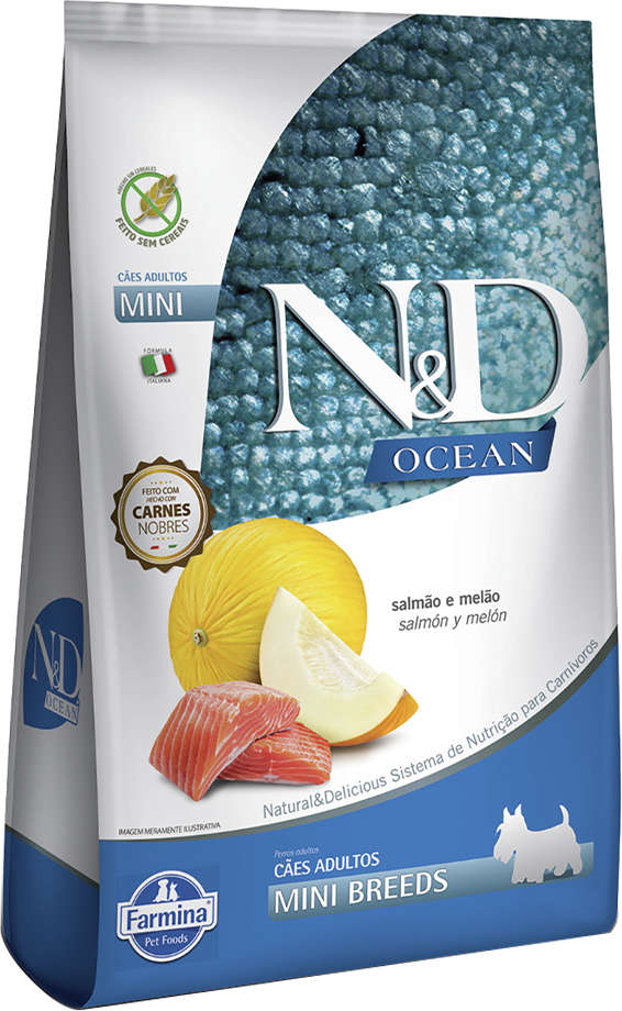 N&D Ocean para Cães Adultos Porte Pequeno Sabor Salmão e Melão Adult Mini 2,5kg