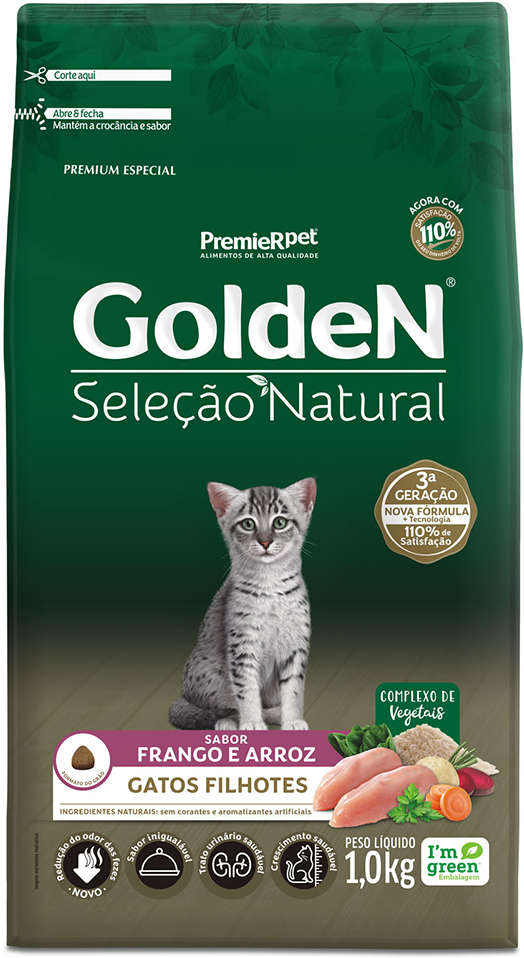 GoldeN Seleção Natural para Gatos Filhotes Sabor Frango e Arroz 1kg