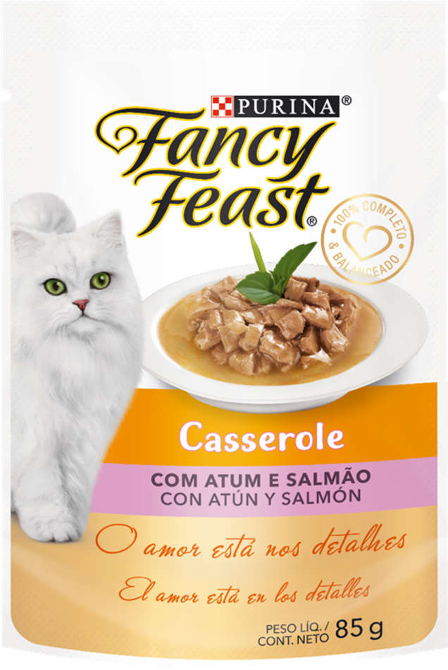 Ração Úmida Nestlé Purina Fancy Feast Sachê Casserole com Atum e Salmão para Gatos Adultos