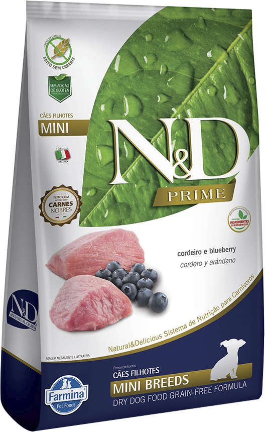 N&D Prime para Cães Filhotes Porte Pequeno Sabor Cordeiro e Blueberry Puppy Mini 800g