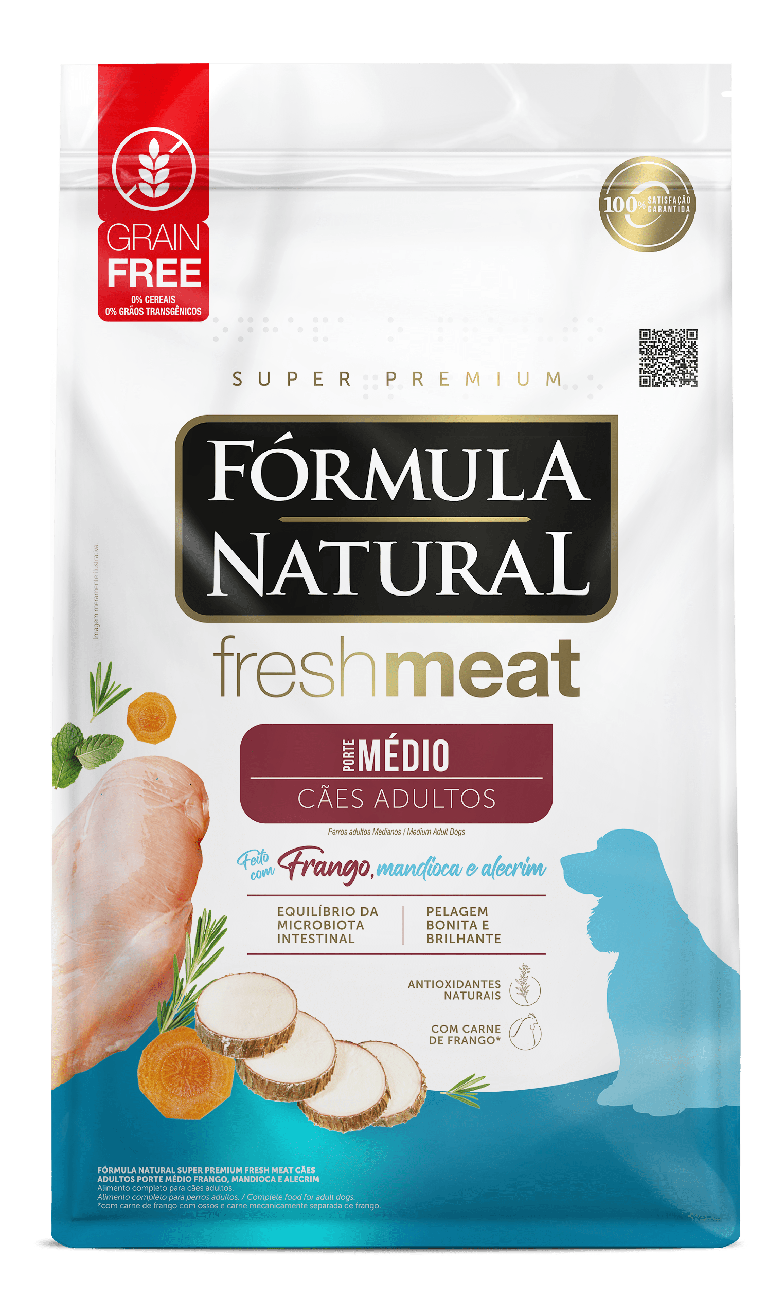 Fórmula Natural Fresh Meat para Cães Adultos Porte Médio Sabor Frango, Mandioca e Alecrim 2,5kg