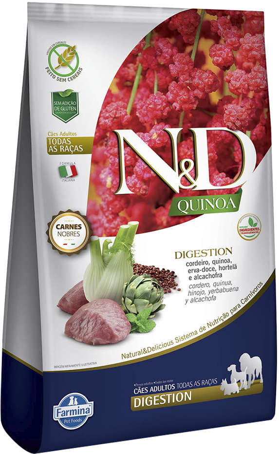 N&D Quinoa Digestion para Cães Adultos Cuidado Digestivo Sabor Cordeiro 800g