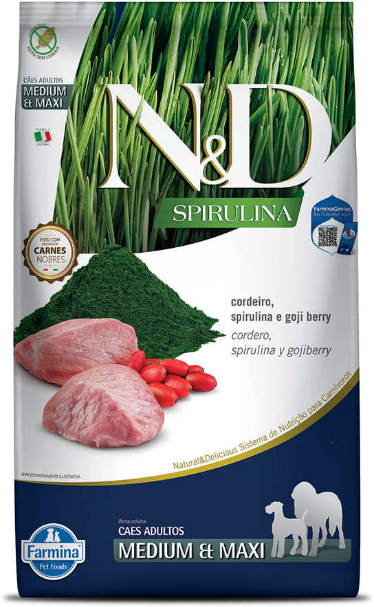 N&D Spirulina para Cães Adultos Porte Médio e Grande Sabor Cordeiro, Spirulina e Goji Berry Adult Medium & Maxi 10,1kg