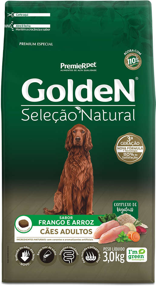 GoldeN Seleção Natural para Cães Adultos Sabor Frango e Arroz 3kg