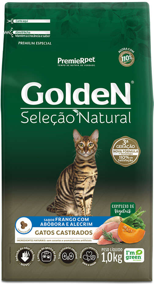 GoldeN Seleção Natural para Gatos Castrados Sabor Frango com Abóbora e Alecrim 1kg