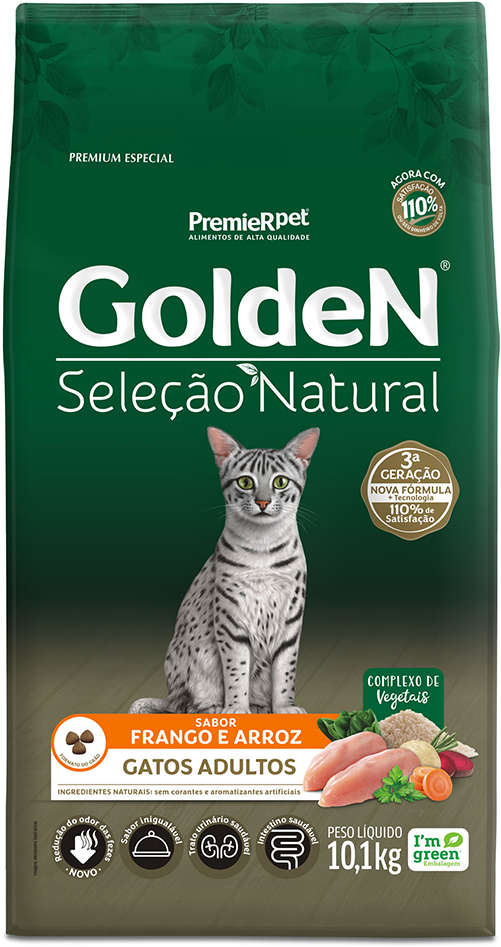GoldeN Seleção Natural para Gatos Adultos Sabor Frango e Arroz 10,1kg