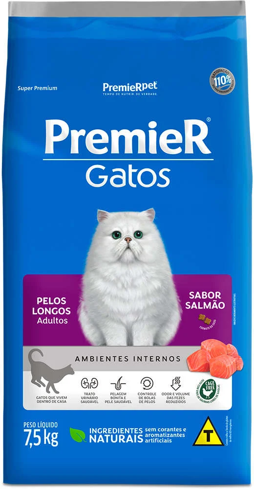 PremieR Ambientes Internos para Gatos Pelos Longos Adultos Sabor Salmão 7,5kg