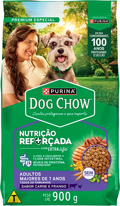 Ração Seca Nestlé Purina Dog Chow Extra Life Carne, Frango e Arroz Cães Adulto 7+ Todas as Raças