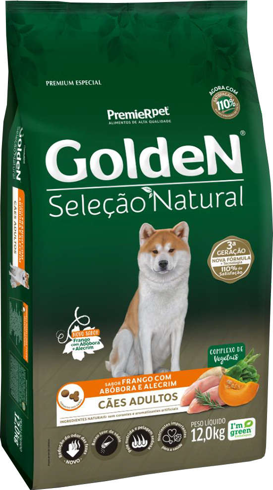 GoldeN Seleção Natural para Cães Adultos Sabor Frango com Abóbora e Alecrim 12kg