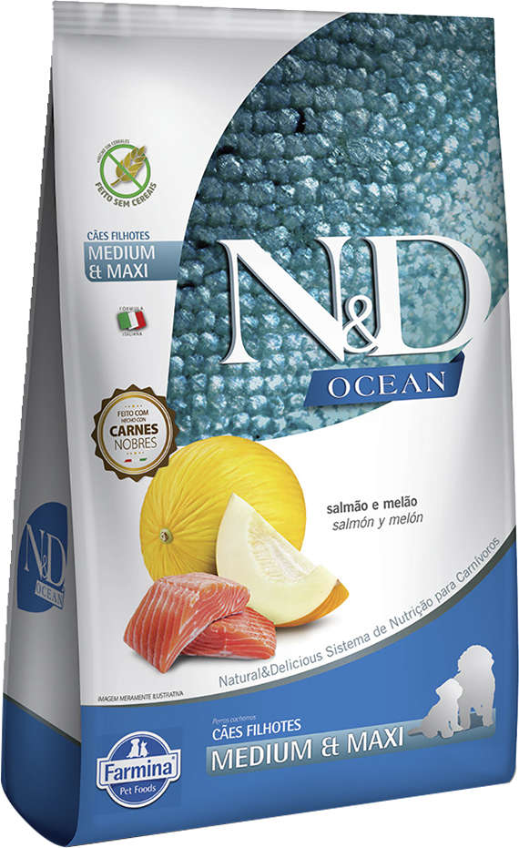 N&D Ocean para Cães Filhotes Porte Medio e Grande Sabor Salmão e Melão Puppy Medium & Maxi 2,5kg