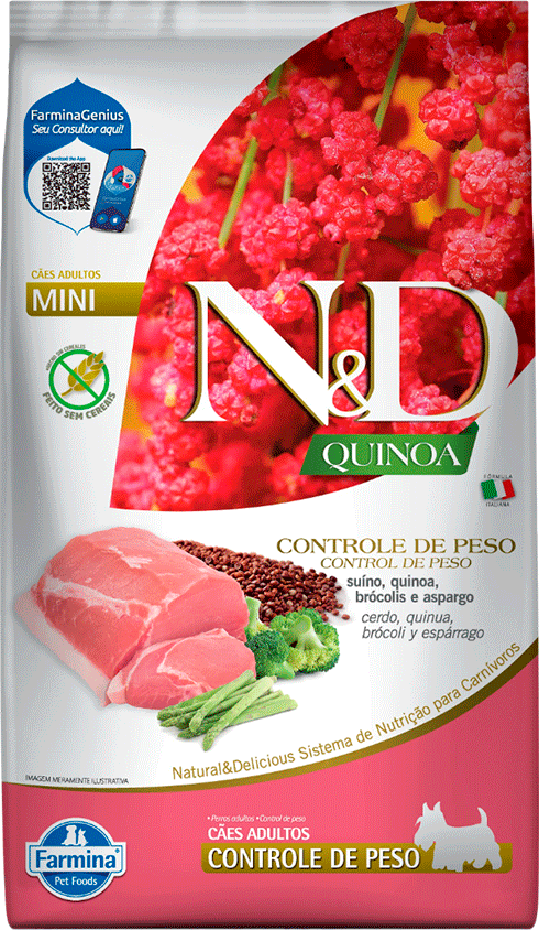 N&D Quinoa Weight Management para Cães Adultos Porte Pequeno Controle de Peso Sabor Suíno 2,5kg
