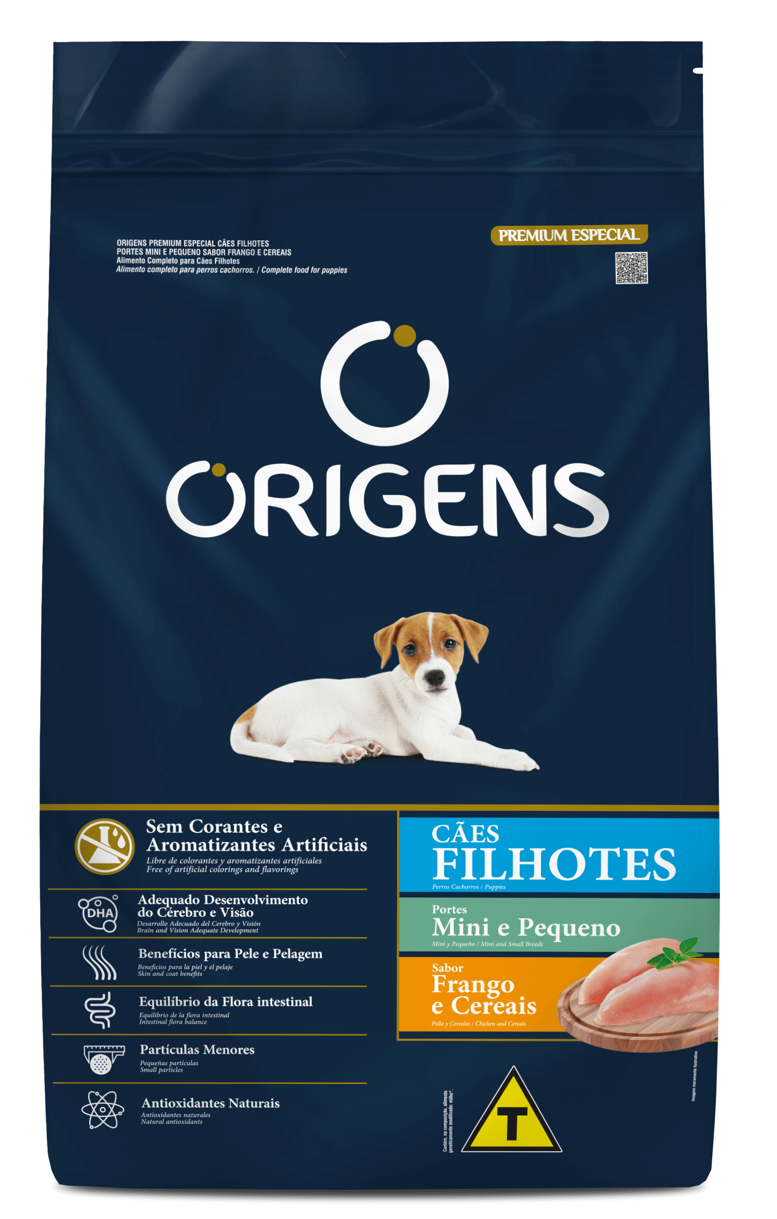 Origens para Cães Filhotes Portes Mini e Pequeno Sabor Frango e Cereais 1kg
